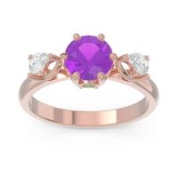 Amethyst Ring In 18K Rose Gold With Emerald And Lab Diamond Taraggana Round Three-stone Ring