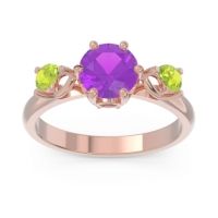 Amethyst Ring In 18K Rose Gold With Garnet And Peridot Taraggana Round Three-stone Ring