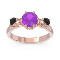 Amethyst Ring In 18K Rose Gold With Peridot And Black Onyx Taraggana Round Three-stone Ring