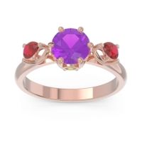 Amethyst Ring In 14K Rose Gold With Peridot And Ruby Taraggana Round Three-stone Ring