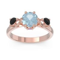 Aquamarine Ring In 18K Rose Gold With Amethyst And Black Onyx Taraggana Round Three-stone Ring