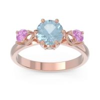 Aquamarine Ring In 14K Rose Gold With Pink Tourmaline Taraggana Round Three-stone Ring