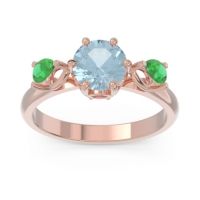 Aquamarine Ring In 18K Rose Gold With Ruby And Emerald Taraggana Round Three-stone Ring