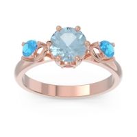 Aquamarine Ring In 18K Rose Gold With Ruby And Swiss Blue Topaz Taraggana Round Three-stone Ring