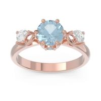 Aquamarine Ring In 18K Rose Gold With Swiss Blue Topaz And Lab Diamond Taraggana Round Three-stone Ring
