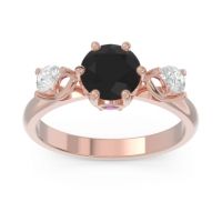 Black Onyx Ring In 18K Rose Gold With Amethyst And Lab Diamond Taraggana Round Three-stone Ring
