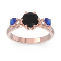 Black Onyx Ring In 18K Rose Gold With Lab Diamond And Blue Sapphire Taraggana Round Three-stone Ring