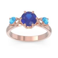 Lab Blue Sapphire Ring In 18K Rose Gold With Citrine And Swiss Blue Topaz Taraggana Round Three-stone Ring