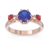 Lab Blue Sapphire Ring In 14K Rose Gold With Emerald And Ruby Taraggana Round Three-stone Ring