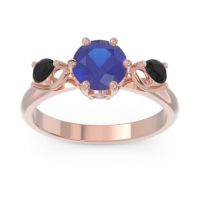 Lab Blue Sapphire Ring In 18K Rose Gold With Pink Tourmaline And Black Onyx Taraggana Round Three-stone Ring