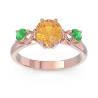 Citrine Ring In 18K Rose Gold With Emerald Taraggana Round Three-stone Ring