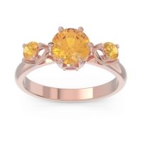 Citrine Ring In 18K Rose Gold With Ruby Taraggana Round Three-stone Ring