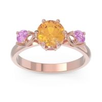 Citrine Ring In 18K Rose Gold With Ruby And Pink Tourmaline Taraggana Round Three-stone Ring