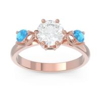 Lab Diamond Ring In 14K Rose Gold With Black Onyx And Swiss Blue Topaz Taraggana Round Three-stone Ring