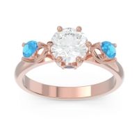 Lab Diamond Ring In 18K Rose Gold With Blue Sapphire And Swiss Blue Topaz Taraggana Round Three-stone Ring