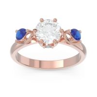 Lab Diamond Ring In 18K Rose Gold With Swiss Blue Topaz And Blue Sapphire Taraggana Round Three-stone Ring
