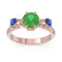 Emerald Ring In 14K Rose Gold With Blue Sapphire Taraggana Round Three-stone Ring