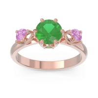 Emerald Ring In 14K Rose Gold With Pink Tourmaline Taraggana Round Three-stone Ring
