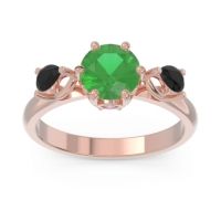 Emerald Ring In 14K Rose Gold With Pink Tourmaline And Black Onyx Taraggana Round Three-stone Ring