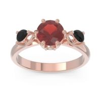 Garnet Ring In 18K Rose Gold With Aquamarine And Black Onyx Taraggana Round Three-stone Ring