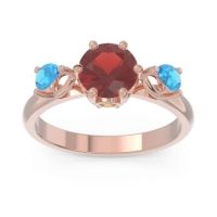 Garnet Ring In 18K Rose Gold With Citrine And Swiss Blue Topaz Taraggana Round Three-stone Ring