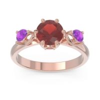 Garnet Ring In 18K Rose Gold With Ruby And Amethyst Taraggana Round Three-stone Ring