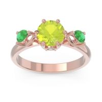 Peridot Ring In 18K Rose Gold With Aquamarine And Emerald Taraggana Round Three-stone Ring