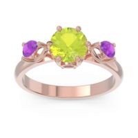 Peridot Ring In 18K Rose Gold With Garnet And Amethyst Taraggana Round Three-stone Ring