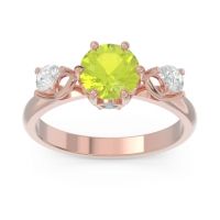 Peridot Ring In 14K Rose Gold With Swiss Blue Topaz And Lab Diamond Taraggana Round Three-stone Ring