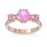 Pink Tourmaline Ring In 18K Rose Gold With Lab Diamond Taraggana Round Three-stone Ring
