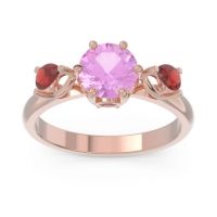 Pink Tourmaline Ring In 14K Rose Gold With Garnet Taraggana Round Three-stone Ring