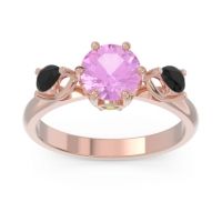 Pink Tourmaline Ring In 18K Rose Gold With Peridot And Black Onyx Taraggana Round Three-stone Ring