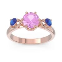 Pink Tourmaline Ring In 14K Rose Gold With Ruby And Blue Sapphire Taraggana Round Three-stone Ring