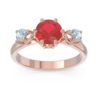 Ruby Ring In 18K Rose Gold With Citrine And Aquamarine Taraggana Round Three-stone Ring