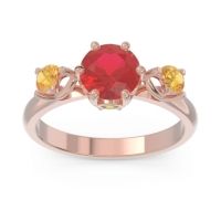 Ruby Ring In 18K Rose Gold With Peridot And Citrine Taraggana Round Three-stone Ring