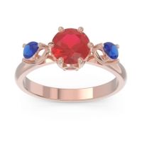 Ruby Ring In 14K Rose Gold With Blue Sapphire Taraggana Round Three-stone Ring