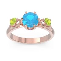 Swiss Blue Topaz Ring In 18K Rose Gold With Amethyst And Peridot Taraggana Round Three-stone Ring
