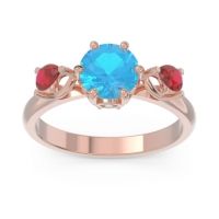 Swiss Blue Topaz Ring In 18K Rose Gold With Aquamarine And Ruby Taraggana Round Three-stone Ring