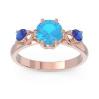 Swiss Blue Topaz Ring In 18K Rose Gold With Lab Diamond And Blue Sapphire Taraggana Round Three-stone Ring