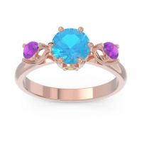 Swiss Blue Topaz Ring In 18K Rose Gold With Peridot And Amethyst Taraggana Round Three-stone Ring