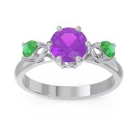 Amethyst Ring In 18k White Gold With Aquamarine And Emerald Taraggana Round Three-stone Ring