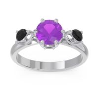 Amethyst Ring In Palladium With Black Onyx Taraggana Round Three-stone Ring
