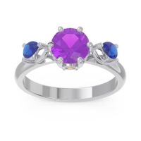 Amethyst Ring In Palladium With Citrine And Blue Sapphire Taraggana Round Three-stone Ring