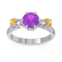 Amethyst Ring In Palladium With Pink Tourmaline And Citrine Taraggana Round Three-stone Ring