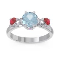 Aquamarine Ring In Palladium With Amethyst And Ruby Taraggana Round Three-stone Ring