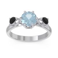Aquamarine Ring In 18k White Gold With Black Onyx Taraggana Round Three-stone Ring