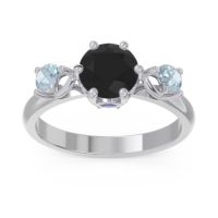 Black Onyx Ring In Palladium With Blue Sapphire And Aquamarine Taraggana Round Three-stone Ring