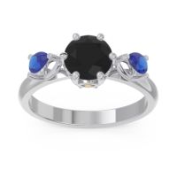 Black Onyx Ring In Palladium With Citrine And Blue Sapphire Taraggana Round Three-stone Ring