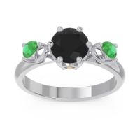 Black Onyx Ring In Palladium With Citrine And Emerald Taraggana Round Three-stone Ring