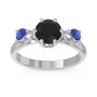 Black Onyx Ring In Palladium With Emerald And Blue Sapphire Taraggana Round Three-stone Ring